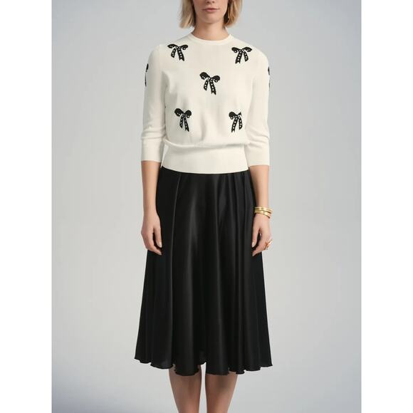 Aleeza Paris Marion Bow Top Sweater Ivory & Black Bows Large L Pullover NEW - Picture 1 of 10